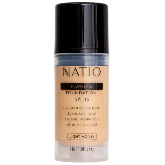 Natio Flawless Foundation Light Honey SPF15 30ml bottle at Pharmacy Direct