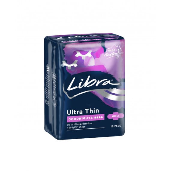 Libra Ultra Thin Goodnights Pads 10 Pack with Wings at Pharmacy Direct