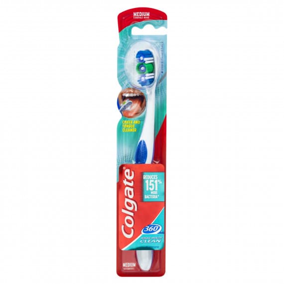 Colgate 360 Degrees Whole Mouth Clean Toothbrush Medium at Pharmacy Direct for thorough oral care