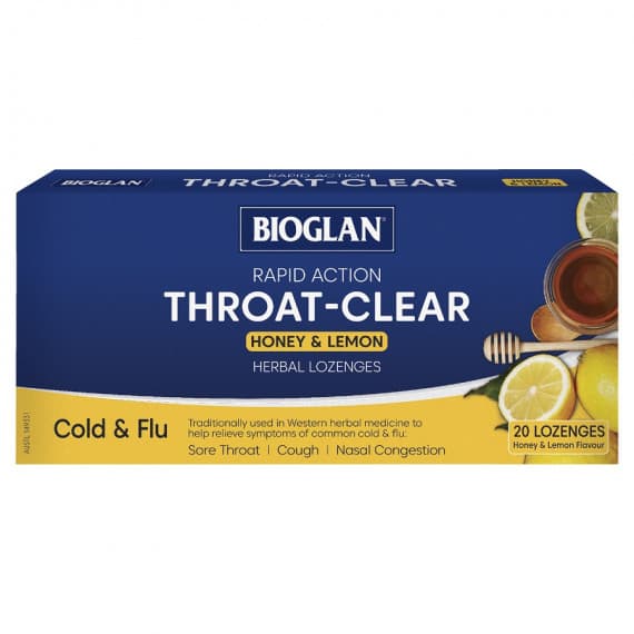Bioglan Rapid Action Throat-Clear Honey & Lemon 20 Lozenges