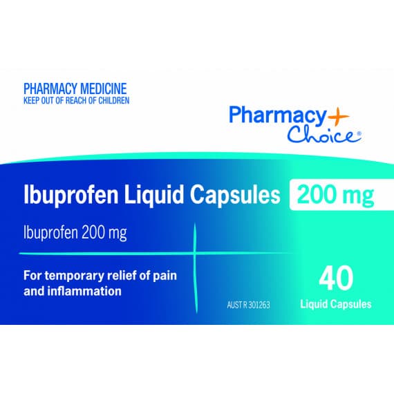Buy Pharmacy Choice Ibuprofen 200mg 40 Liquid Capsules Expiry Date 02/26 Online Pharmacy Direct AU