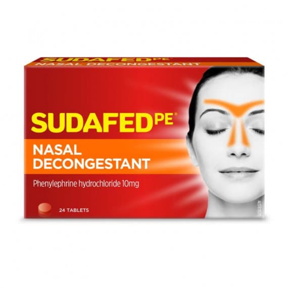 Sudafed PE Nasal Decongestant 24 tablets for sinus relief at Pharmacy Direct