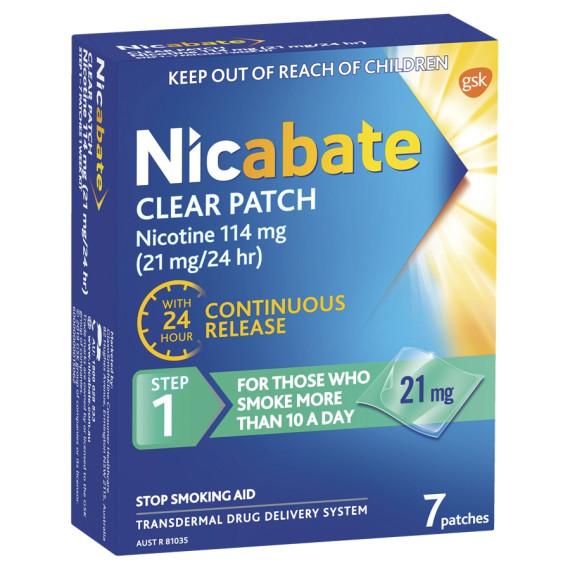Buy Nicabate Clear Patch Stop Smoking Transdermal drug delivery system Nicotine 21mg 7 Pack Online Pharmacy Direct AU