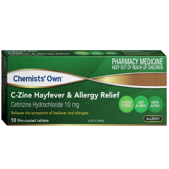 Buy Chemists Own CZine Hayfever and Allergy Relief 10mg 10 Tablets Online Pharmacy Direct AU