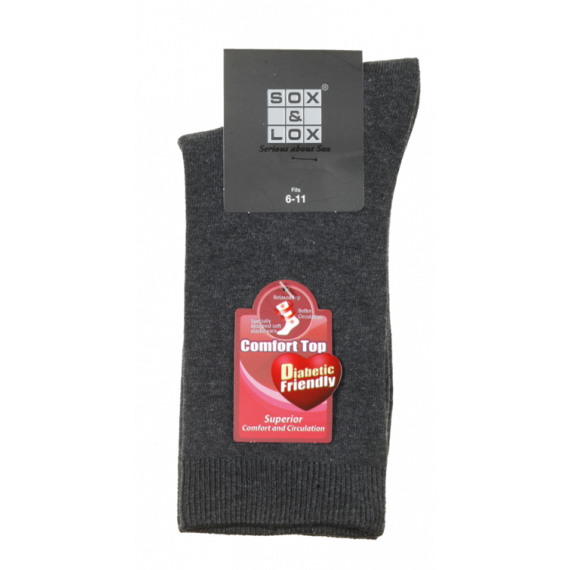 Sox And Lox Mens Diabetic Friendly Comfort Top Socks Grey Size 6 to 11