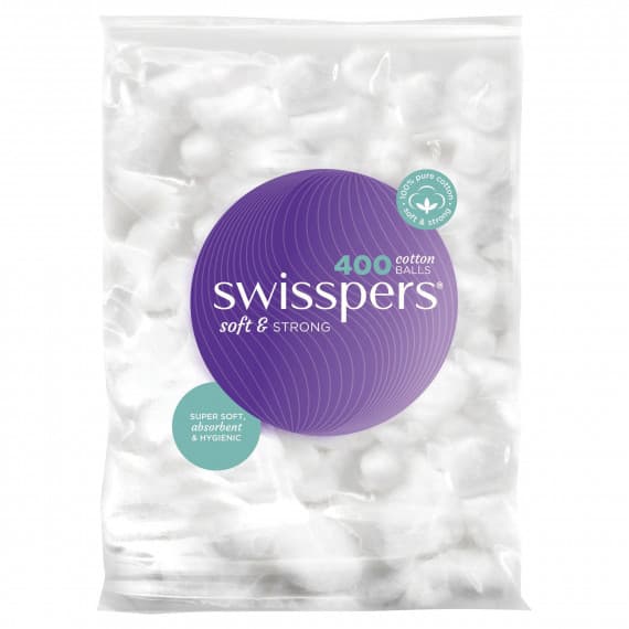 Swisspers Cotton Balls White 400 Pack for gentle skin care at Pharmacy Direct