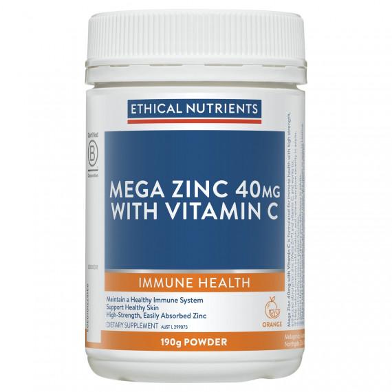 Ethical Nutrients Mega Zinc 40mg With Vitamin C Orange 190g