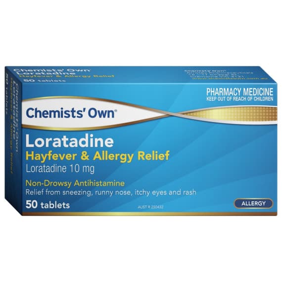 Buy Chemists Own Loratadine Hayfever and Allergy Relief 10mg 50 Tablets Online Pharmacy Direct AU