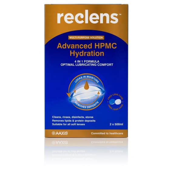 Buy Reclens Multi Purpose Contact Lens Solution 2 x 500ml Plus 1 Lens Case Online Pharmacy Direct AU