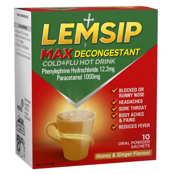 Lemsip Max Cold and Flu with Decongestant Honey and Ginger 10