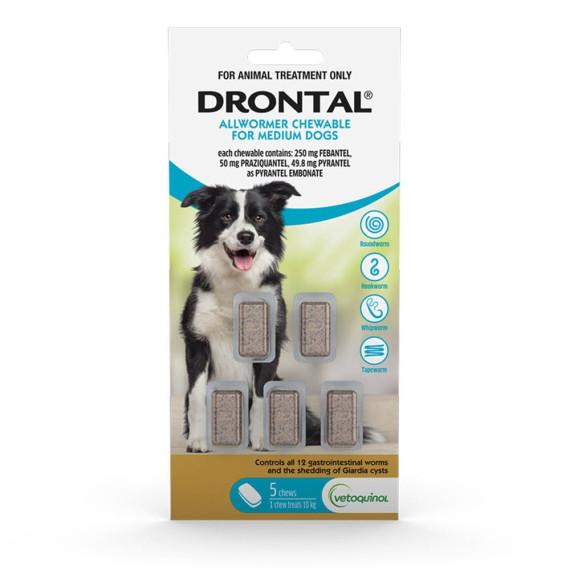 Buy Drontal Dog Allwormer Chewable Medium 10kg 5 Pack Online Pharmacy Direct AU