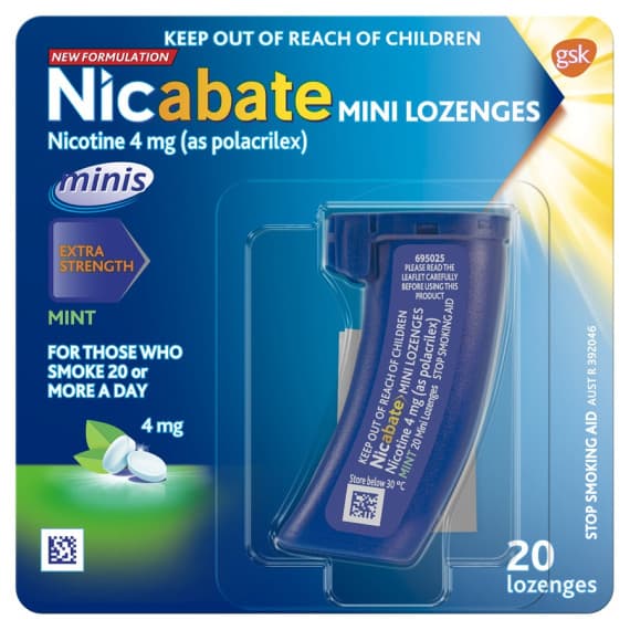 Nicabate Mini Lozenge Stop Smoking Nicotine 4mg Extra Strength Mint 20 Pack