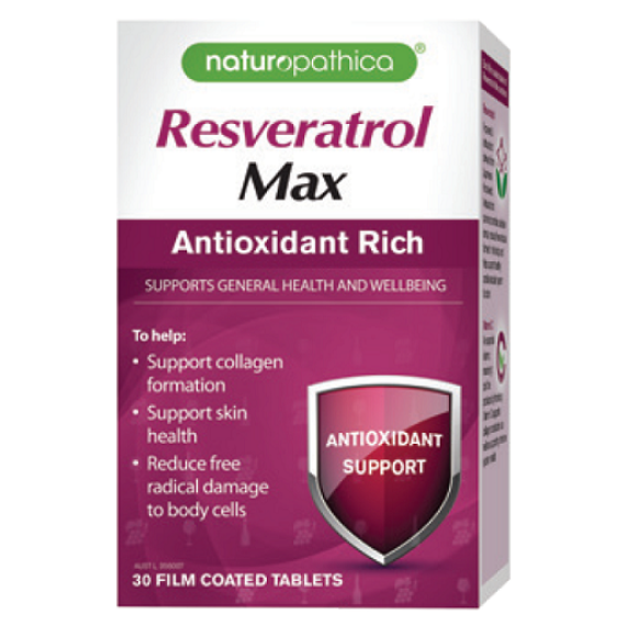 Naturopathica Resveratrol Max tablets antioxidant benefits online at Pharmacy Direct