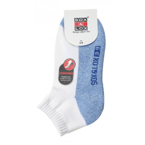 Sox And Lox Ladies Sports Cushioned Anklet Socks White/Light Blue Size 3 to 9