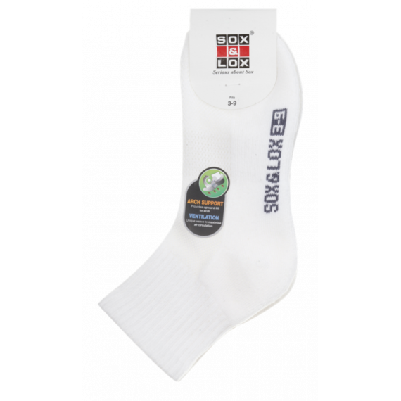 Sox & Lox Ladies Sports Cushioned Midi (Arch Support and Ventilation Panel) Socks White (Size 3 - 9)