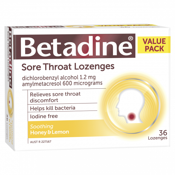 Betadine Sore Throat Lozenges Honey & Lemon 36 Pack
