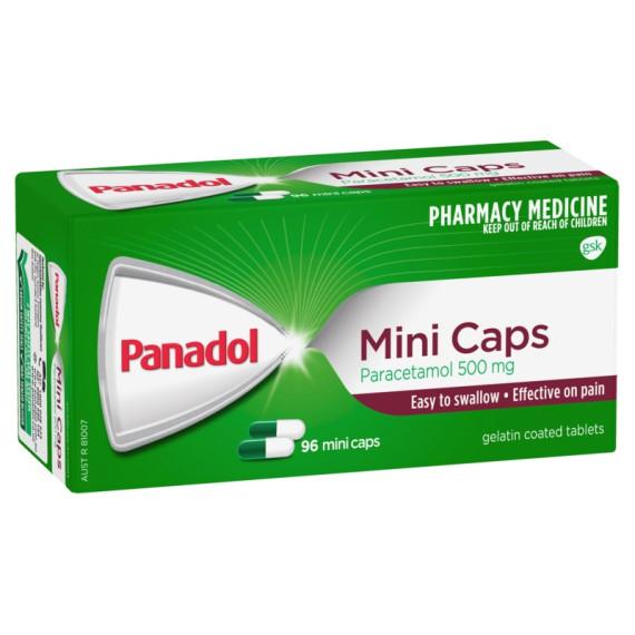 Buy Panadol Mini Caps for Pain Relief Paracetamol 500 mg 96 Mini Capsules S3 Online Pharmacy Direct AU